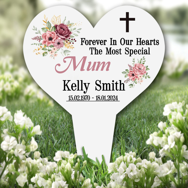 Heart Mum Pink Floral Remembrance Garden Plaque Grave Marker Memorial Stake