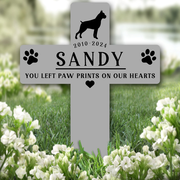 Cross Grey Boxer Dog Pet Remembrance Garden Plaque Grave Marker Memorial Stake