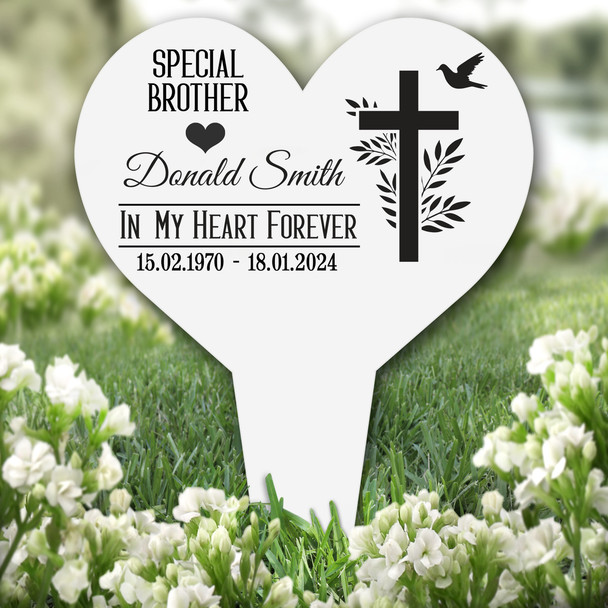 Heart Brother Leaves Cross Remembrance Garden Plaque Grave Marker Memorial Stake