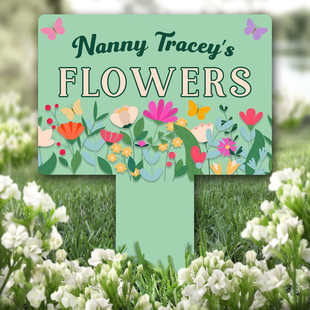 Spring Flowers Nanny's Garden Personalised Gift Garden Plaque Sign Ground Stake