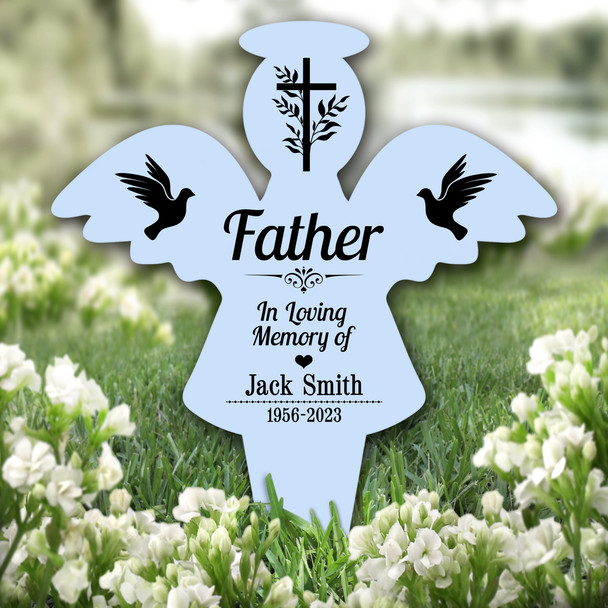 Angel Blue Father Black Doves Cross Remembrance Grave Plaque Memorial Stake
