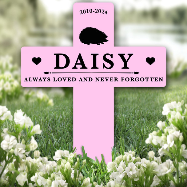 Cross Pink Hedgehog Silhouettes Pet Remembrance Grave Plaque Memorial Stake