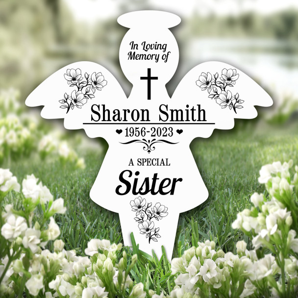 Angel Sister Black Floral Remembrance Garden Plaque Grave Marker Memorial Stake