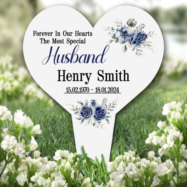 Heart Special Husband Blue Remembrance Garden Plaque Grave Marker Memorial Stake