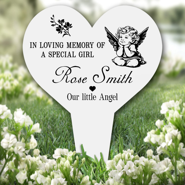 Heart Cute Baby Angel Remembrance Garden Plaque Grave Marker Memorial Stake