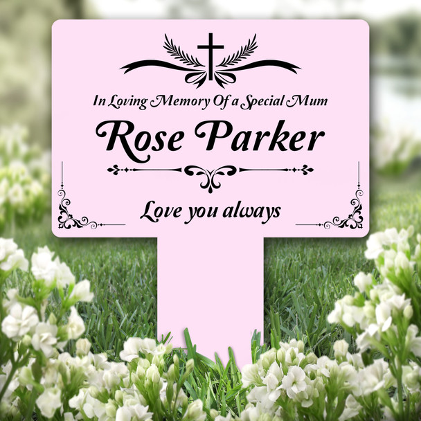 Mum Cross Black Bow Pink Remembrance Garden Plaque Grave Marker Memorial Stake