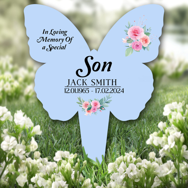 Butterfly Blue Son Floral Remembrance Garden Plaque Grave Marker Memorial Stake