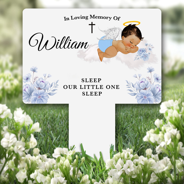 Blue Brown Hair Baby Boy Remembrance Garden Plaque Grave Marker Memorial Stake