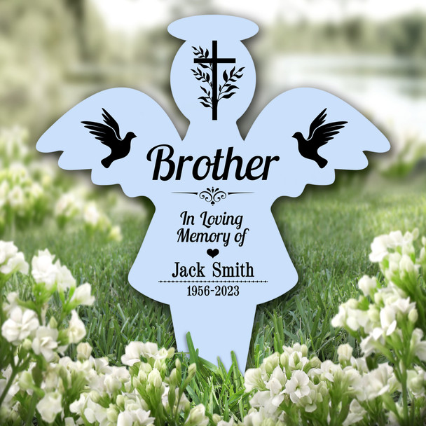 Angel Blue Brother Black Doves Cross Remembrance Grave Plaque Memorial Stake