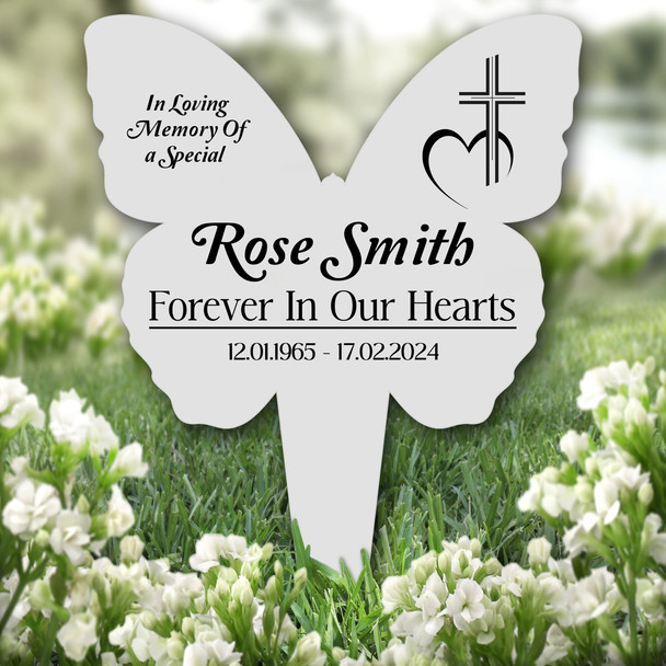Butterfly Cross With Heart Remembrance Garden Plaque Grave Marker Memorial Stake