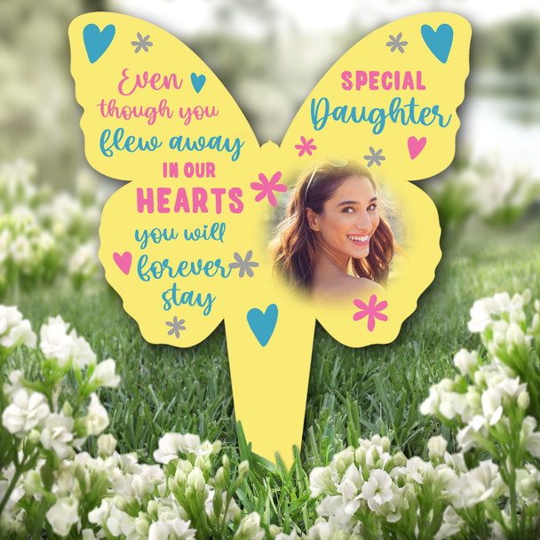 Butterfly Daughter Photo Yellow Remembrance Garden Plaque Grave Memorial Stake