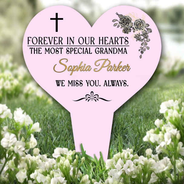 Heart Special Grandma Black Pink Remembrance Garden Plaque Grave Memorial Stake