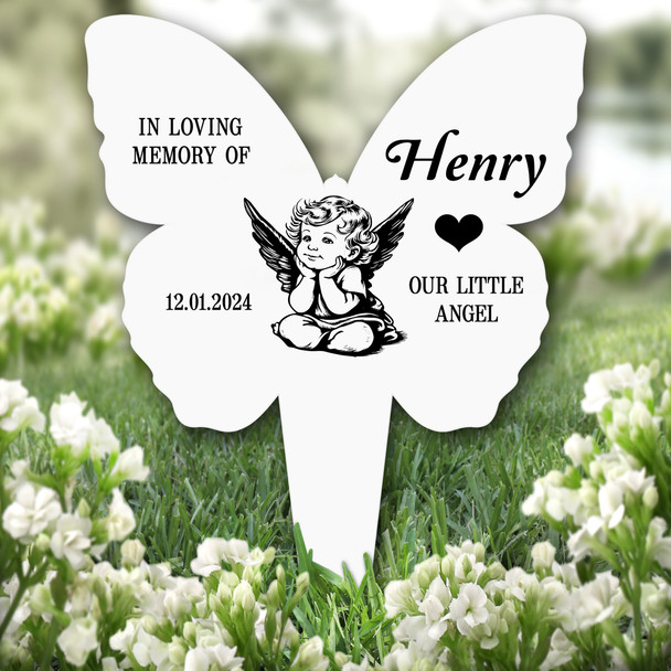 Butterfly Cute Baby Angel Remembrance Garden Plaque Grave Marker Memorial Stake