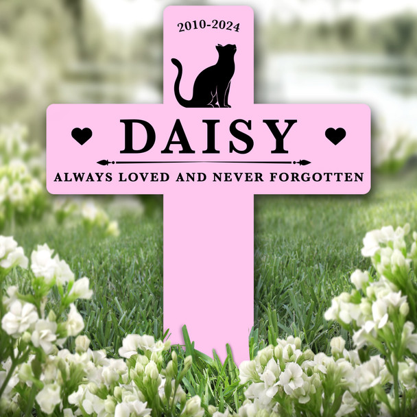 Cross Pink Cat Pet Remembrance Garden Plaque Grave Personalised Memorial Stake