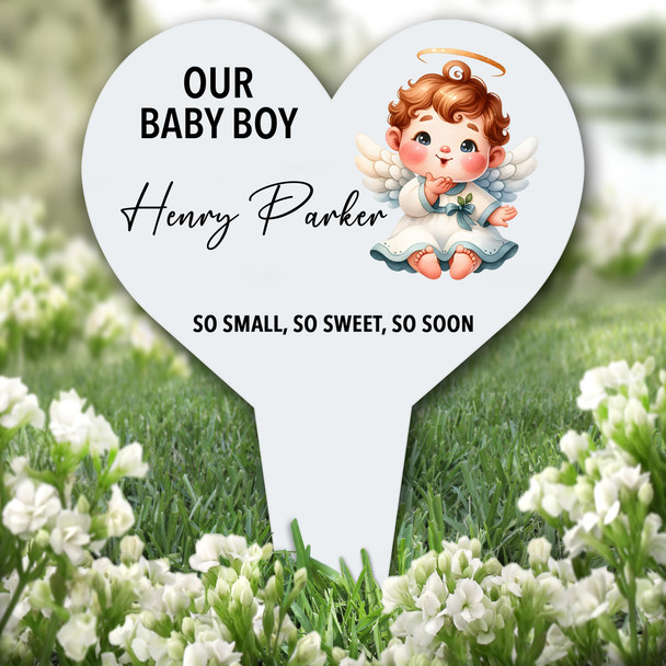 Heart Baby Boy Angel Remembrance Garden Plaque Grave Marker Memorial Stake