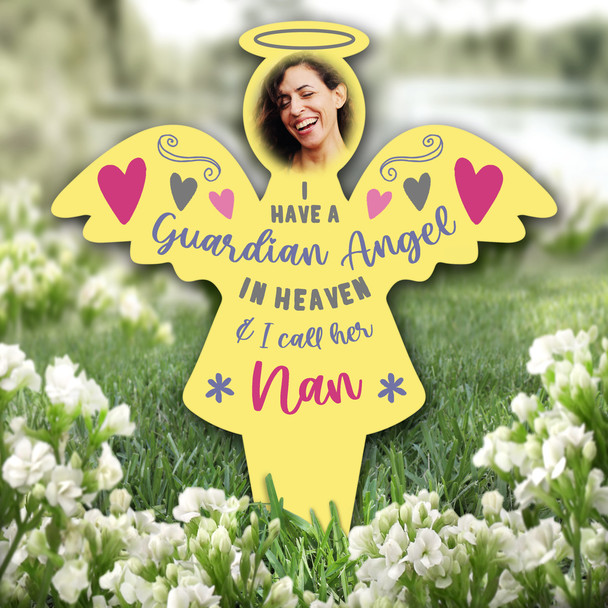 Angel Guardian Nan Photo Yellow Remembrance Grave Garden Plaque Memorial Stake