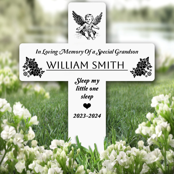 Cross Grandson Baby Angel Black Remembrance Garden Plaque Grave Memorial Stake