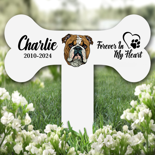 Bone Bulldog Heart Pet Remembrance Garden Plaque Grave Marker Memorial Stake