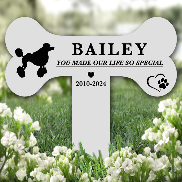 Bone Poodle Dog Pet Remembrance Garden Plaque Grave Marker Memorial Stake