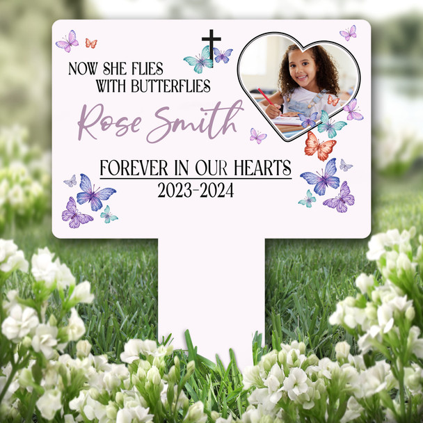 Butterflies Heart Photo Remembrance Garden Plaque Grave Marker Memorial Stake
