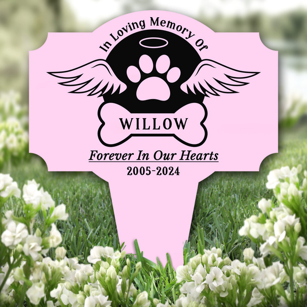 Pink With Wings & Bone Pet Remembrance Garden Plaque Grave Marker Memorial Stake