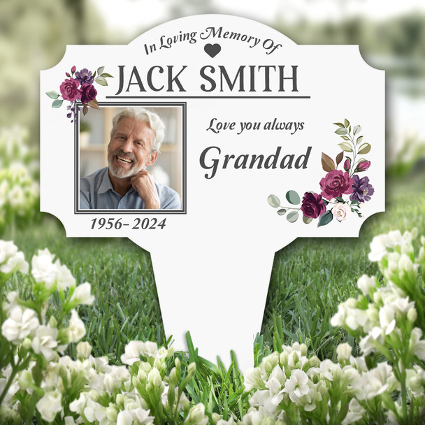 Grandad Floral Photo Remembrance Garden Plaque Grave Marker Memorial Stake
