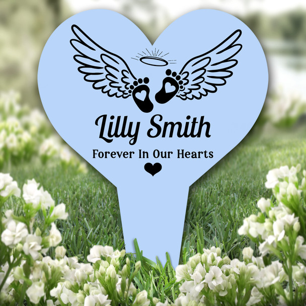 Heart Baby Feet With Wings Blue Remembrance Grave Garden Plaque Memorial Stake