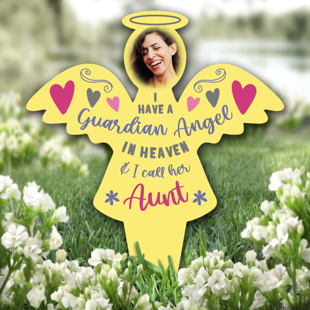 Angel Guardian Aunt Photo Yellow Remembrance Grave Garden Plaque Memorial Stake