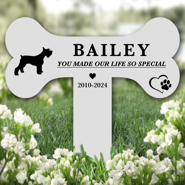 Bone Miniature Schnauzer Dog Pet Remembrance Grave Garden Plaque Memorial Stake