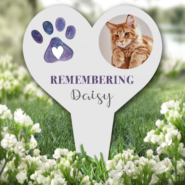 Heart Cat Dog Pet Loss Paw Photo Grey Remembrance Grave Plaque Memorial Stake
