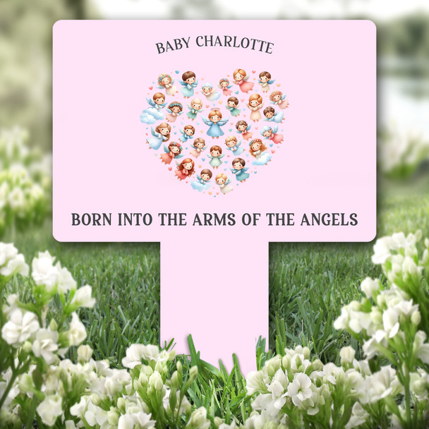Baby Angels Heart Pink Remembrance Garden Plaque Grave Marker Memorial Stake