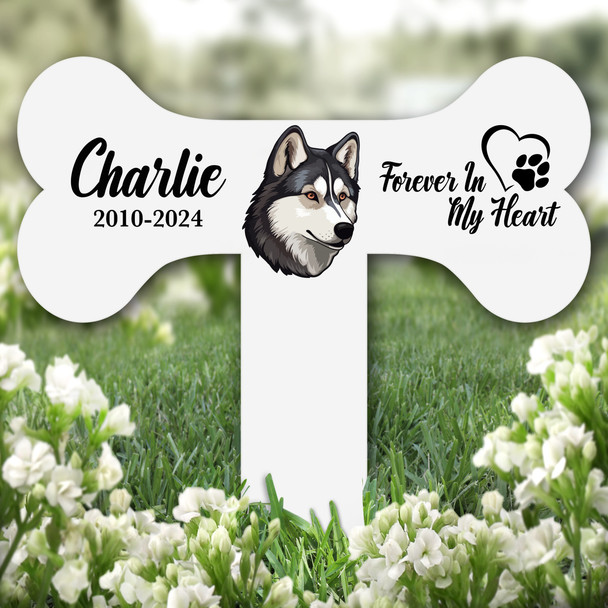 Bone Husky Dog Heart Pet Remembrance Garden Plaque Grave Marker Memorial Stake
