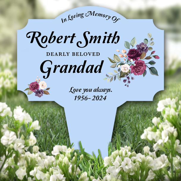 Blue Grandad Floral Remembrance Garden Plaque Grave Marker Memorial Stake