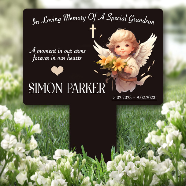 Grandson Black Baby Angel Remembrance Garden Plaque Grave Marker Memorial Stake