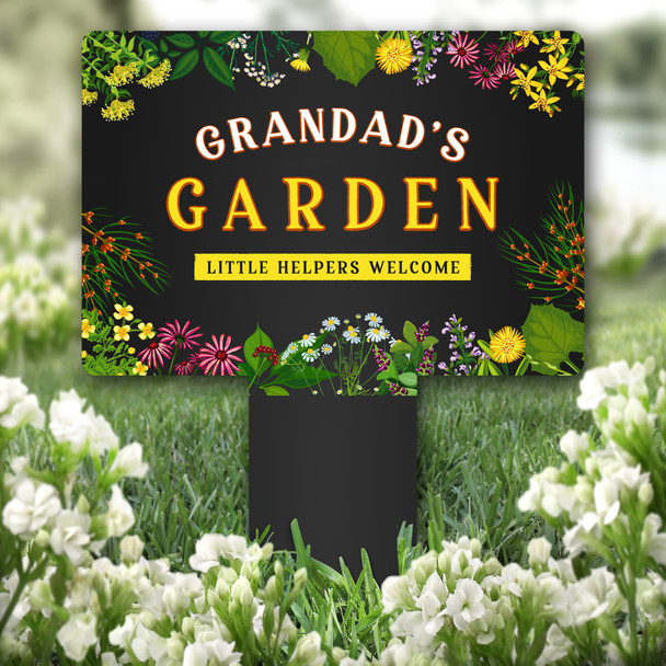 Black Flowers Grandad's Garden Personalised Gift Garden Plaque Sign Ground Stake