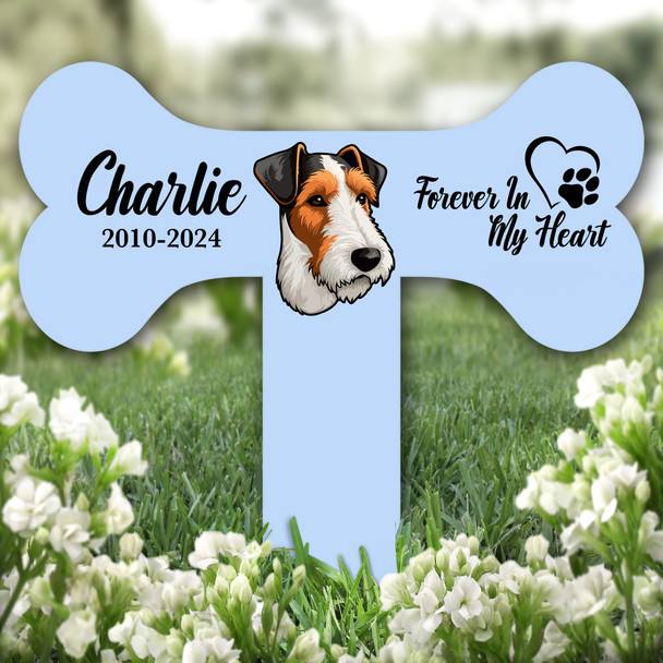 Bone Blue Fox Terrier Dog Heart Pet Remembrance Grave Plaque Memorial Stake