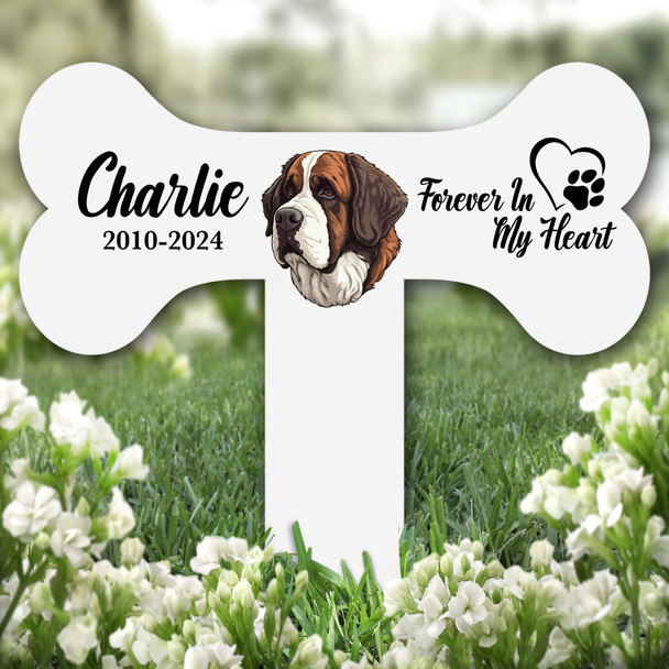 Bone St. Bernard Dog Heart Pet Remembrance Garden Plaque Grave Memorial Stake
