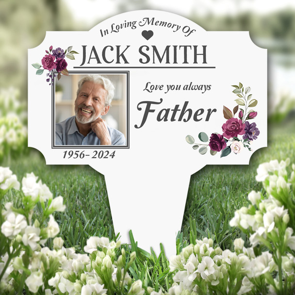 Father Floral Photo Remembrance Garden Plaque Grave Marker Memorial Stake