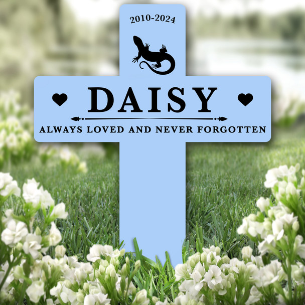 Cross Blue Lizard Pet Remembrance Garden Plaque Grave Marker Memorial Stake