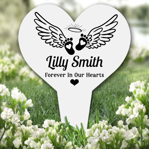 Heart Baby Feet With Wings Remembrance Garden Plaque Grave Marker Memorial Stake