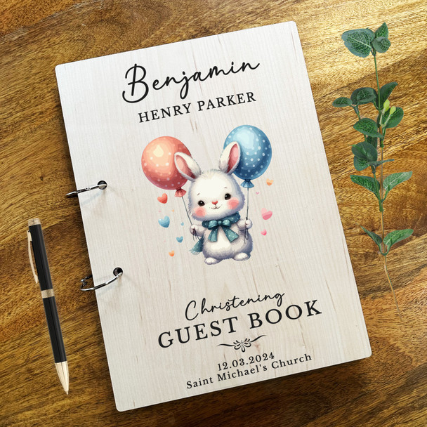Watercolour Cute Bunny Balloons Message Notes Keepsake Christening Guest Book