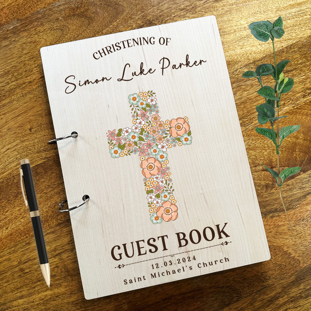 Wood Cross Message Notes Keepsake Christening Guest Book
