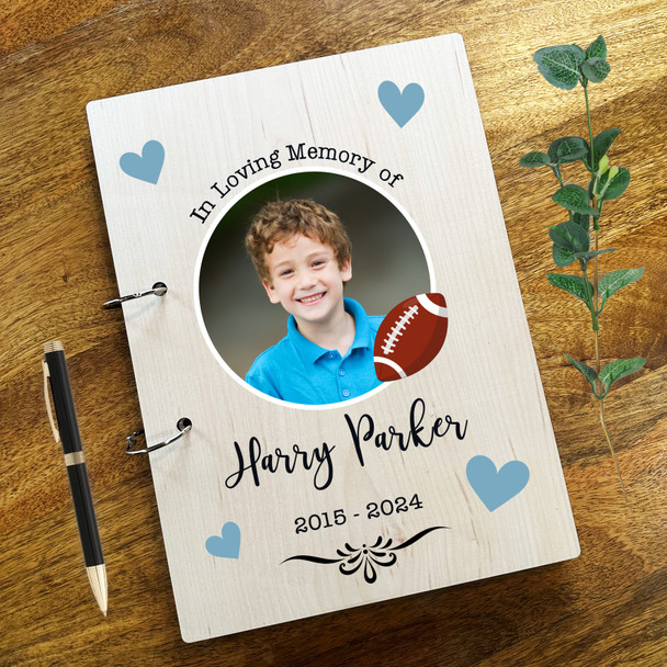 Rugby Ball Photo Childrens Sympathy Loving Memory Funeral Condolence Guest Book