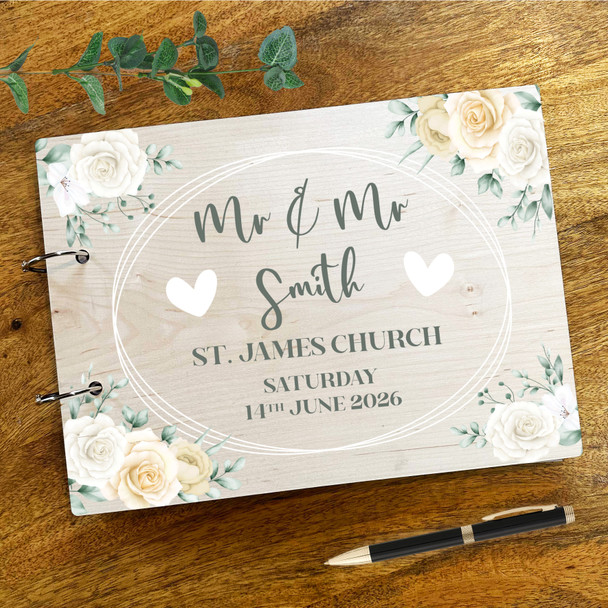 Mr & Mrs White Flowers Wedding Day Message Notes Keepsake Wedding Guest Book