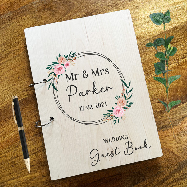 Wood Round Floral Message Notes Keepsake Wedding Guest Book
