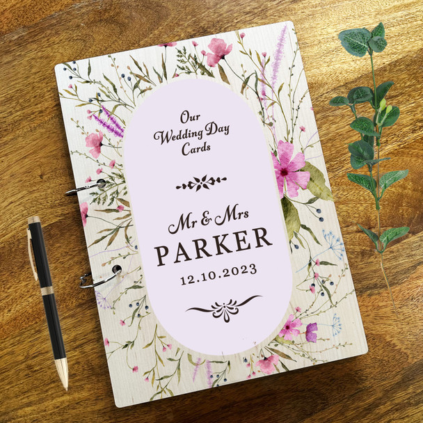 Wood Watercolour Flowers Wedding Memories Keepsakes Wedding Card Keeper Book