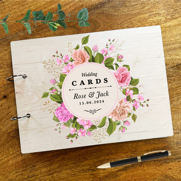 Wood Pink Roses Wedding Memories Keepsakes Wedding Card Keeper Book