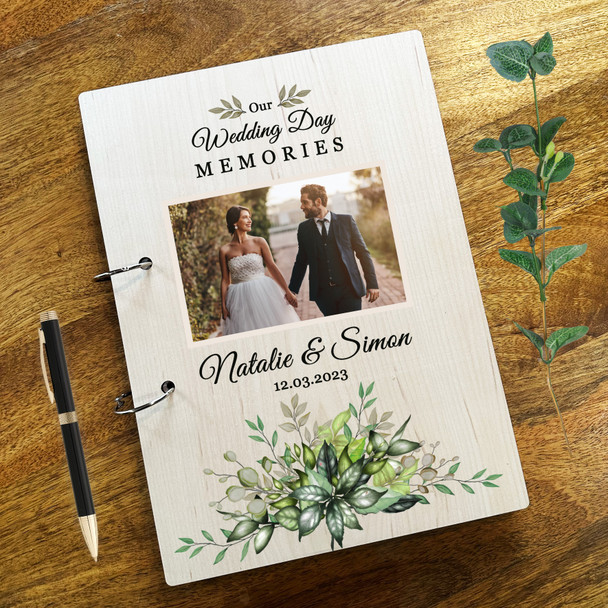 Wood Watercolour Green Floral Photo Album Wedding Day Memories Keepsake Book