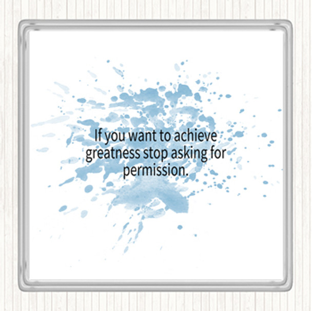 Blue White Achieve Greatness Inspirational Quote Coaster