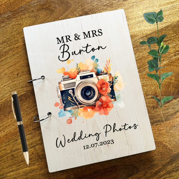 Wood Floral Vintage Camera Photo Album Wedding Day Memories Keepsake Book